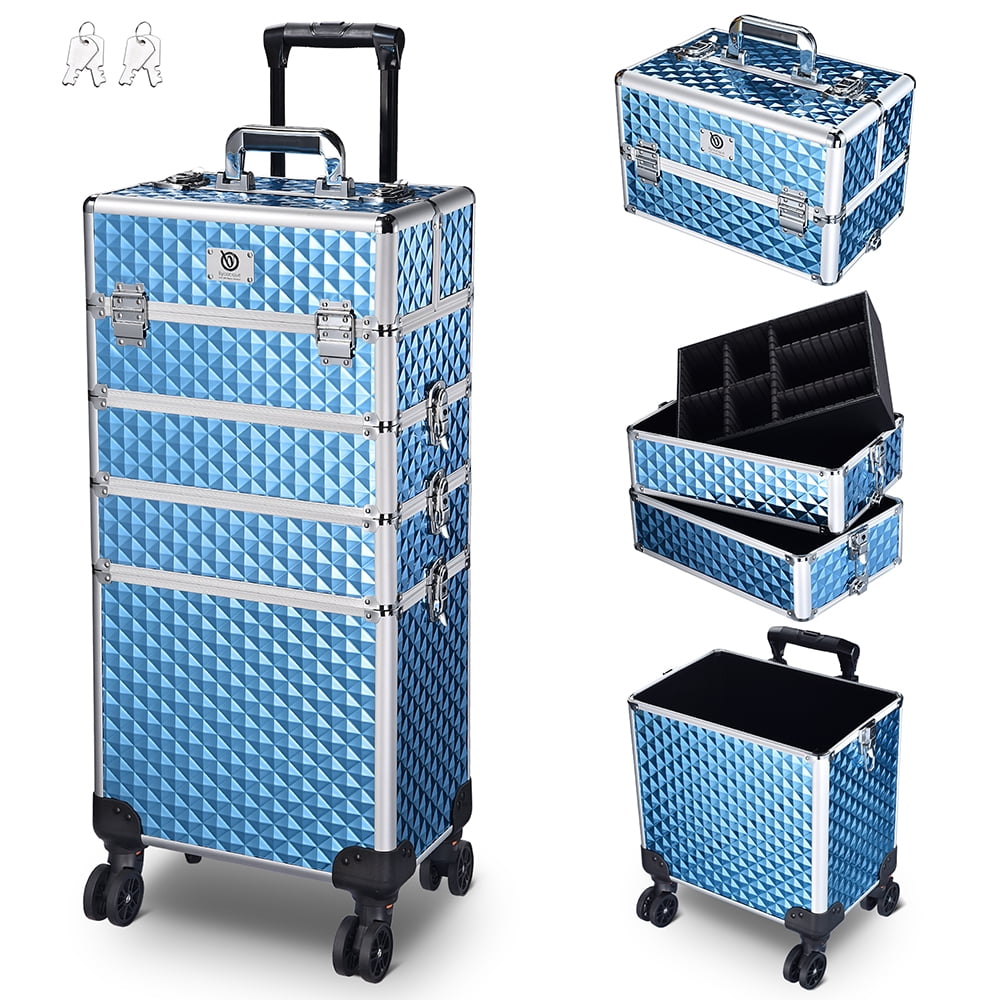 Byootique Sky Blue Rolling Makeup Case 4in1 Cosmetic Trolley Organizer