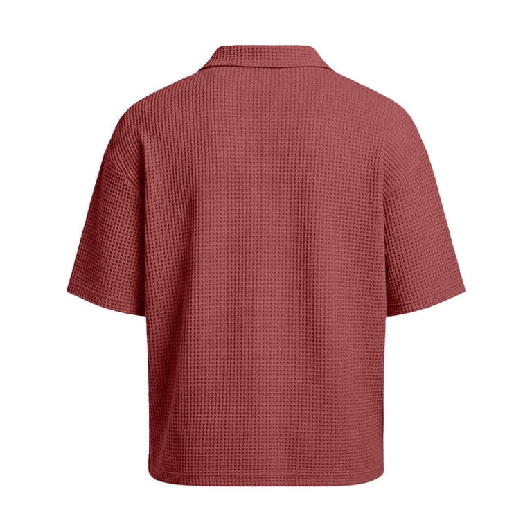 トップス  WAFFLE SHORT SLEEVE POLO XIAONU Men's Solid Waffle Polo Shirt Half Zip Short Sleeve