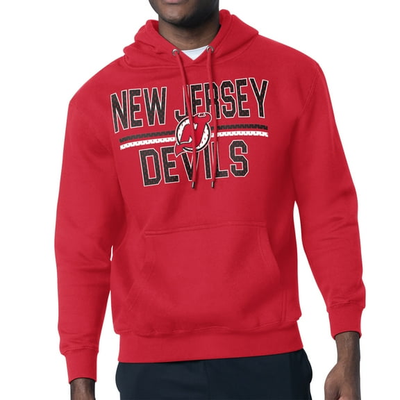 Men's Starter Red New Jersey Devils Mesh Look Team Name Logo Tri-Blend Pullover Hoodie