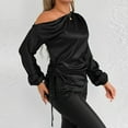 thumbnail image 6 of Aboser Womens Off Shoulder Shirts Trendy Silky Satin Shirt Ruched Long Sleeve Blouses Dressy Casual Party Club Blouse Loose Fits Semi Formal Tops Black S, 6 of 6