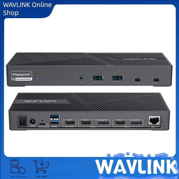WAVLINK Triple 4K Display DisplayLink Docking Station, 15-In-1 USB C Universal Laptop Dock for Win/ Mac/Neo