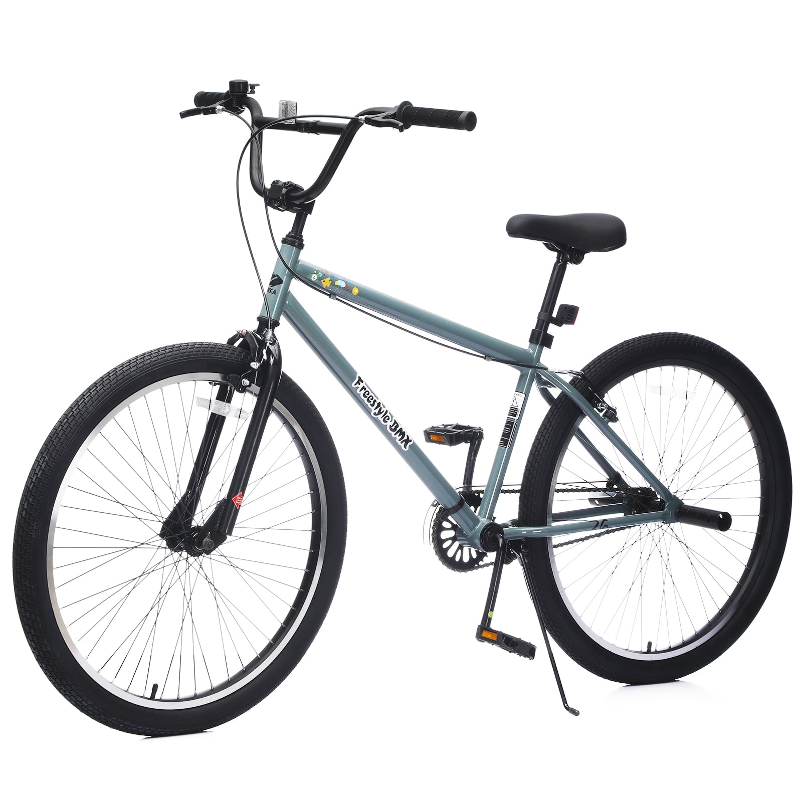 Juuar 26" Freestyle Mountain Bike with 2 Pegs, Single Speed Steel Frame BMX Bike, Comfort City Bike Bicycle with Caliper Brake & V Brake, Unisex, Fits Riders 5'4"-6'2", Blue