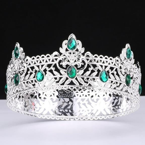 XmhyTop-A Crown King Crown, Birthday Crown, Wedding Crown Headpiece, Cosplay King Crown, Elegant Decorative Crown Headbands - 1 Pc 16.516.56.5cm,Silver Green