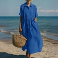 thumbnail image 2 of Linen Dress for Women 2026 Summer - Short Sleeve Button Up Flowy A-Line Pleated Front Lapel Collared Casual Maxi Dress, 2 of 5