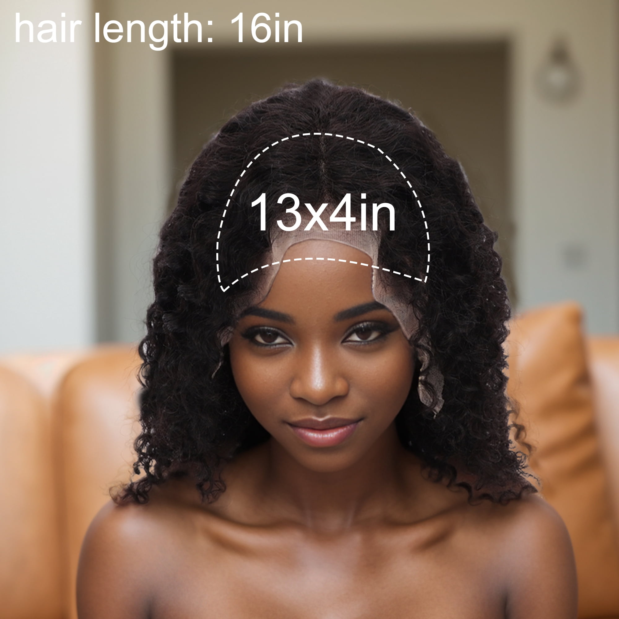 Unique Bargains 1 Pc Small Wave Curly Long Hair Hair Wig Real Human Hair 16in 13x4in 200 Human Wig Black for Women