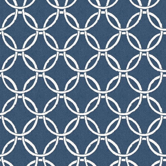3122-11002 Quelala Navy Ring Ogee Wallpaper with Interlocking Circle Chain in Navy Blue White Colors Modern Style Prepasted Acrylic Coated Paper