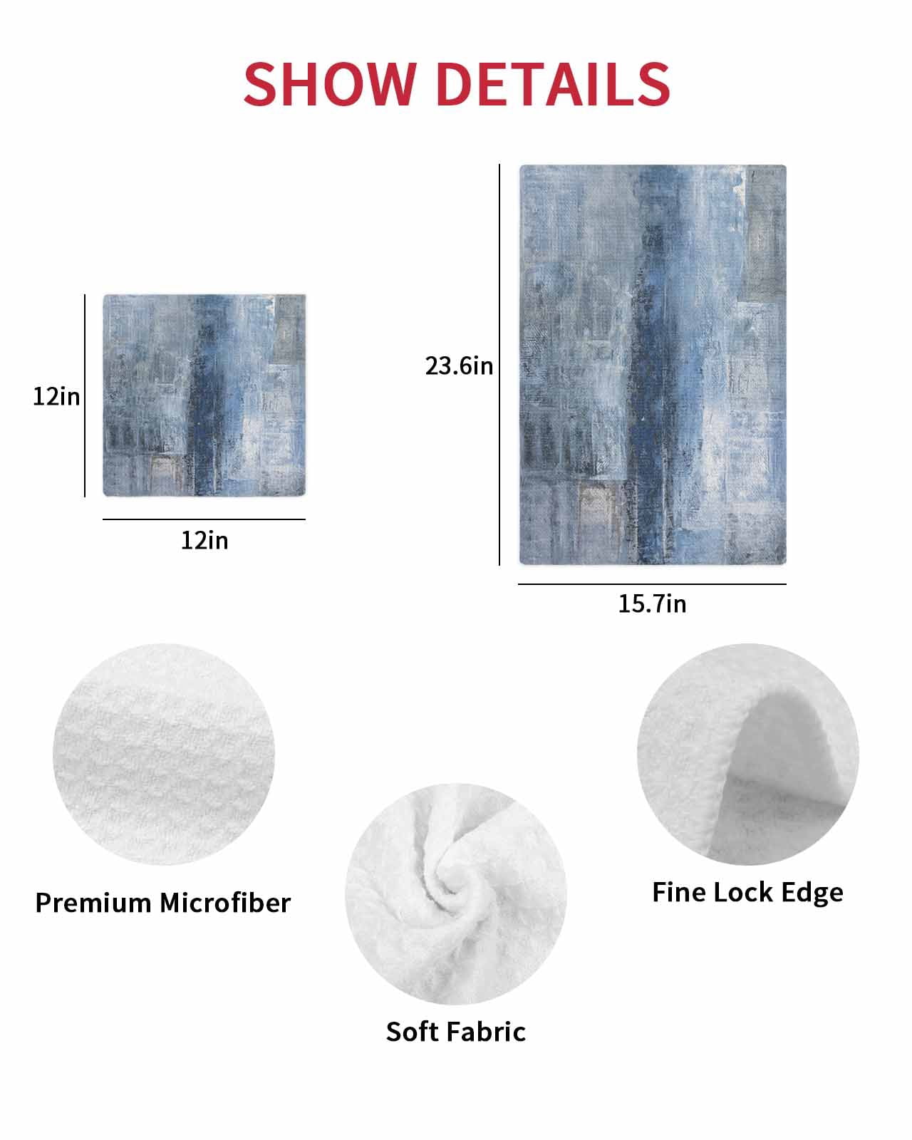 Blue Dish Towels Set, Waffle Weave Kitchen Towels 3 Pieces, Retro Oil Painting Modern Abstract Art Aesthetics Microfiber Hair Face Bath Tea Towel Absorbent Quick Drying Cleaning Dish Cloths 12"x12"