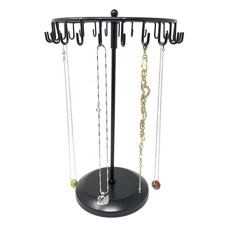 Black Metal Rotating Jewelry Holder (23 Hooks) - Jewelry Display Stand -  Holder For Necklaces, Bracelets, Rings And Earrings