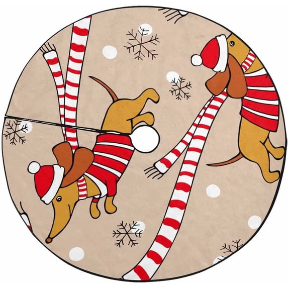 FMSHPON Dachshund in Red Jersey Scarf Xmas Christmas Tree Skirt Stand Mat for Holiday Party Decoration Indoor Outdoor 48 inches