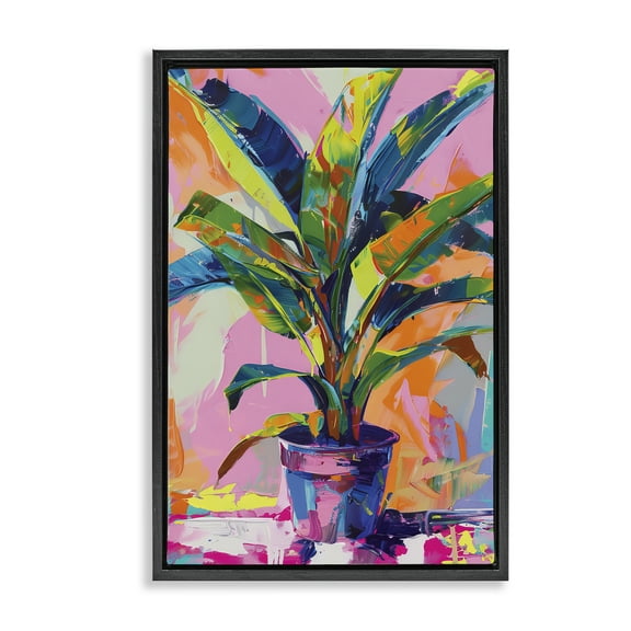 Stupell Industries Vivid Saturated House Plant Abstract Painting Black Floater Framed Canvas Art Print Wall Art, 17 x 25