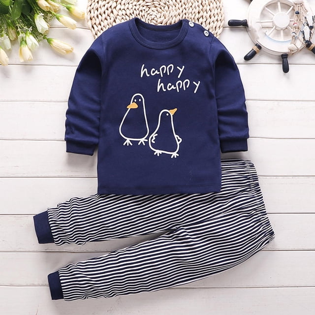 Cowsor 2 Piece Pajamas Set Kids Sleepwear Cartoon Printed Nightwear Cotton Long Sleeve Shirt Pants Loungewear