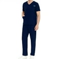 thumbnail image 3 of Brnmxoke Scrubs for Men Set Unisex Short Sleeve V-Neck Scrub Top & Yoga Jogger Pant Pocket Solid Nursing Clearance Sets Home Attendant Nurse Uniforms Navy,XL, 3 of 8