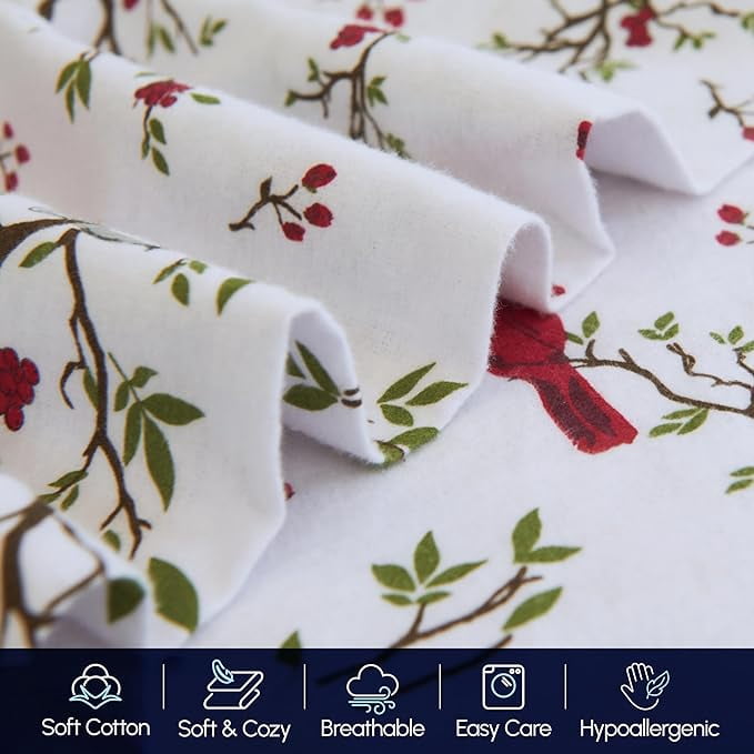 4-Piece Cotton Flannel Sheet Set, Deep Pocket Fitted, Queen, Cardinal