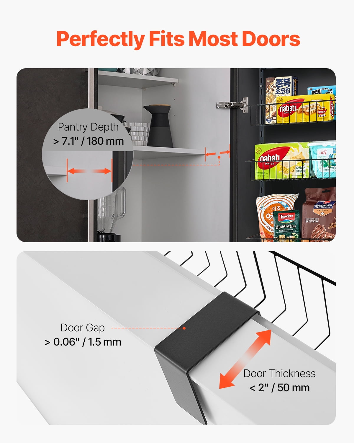 VEVOR Over the Door Pantry Organizer, 9-Tier Pantry Organization and Storage, Heavy-Duty Steel Hanging Spice Rack, Adjustable Wall Seasoning Shelves, for Home Kitchen Laundry Room Bathroom, Black