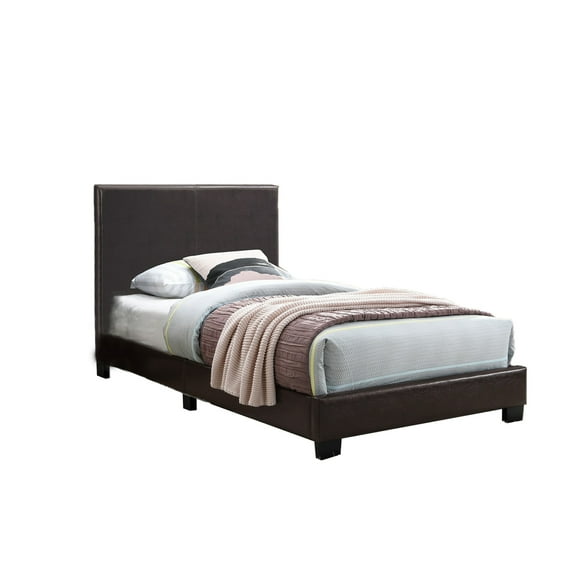 Transitional Style Leatherette Twin Bed with Padded Headboard Dark Brown - Saltoro Sherpi