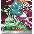 thumbnail image 1 of Soimoi Purple Japan Crepe Satin Fabric Tropical Leaves Printed Fabric 1 Yard 42 Inch Wide, 1 of 3