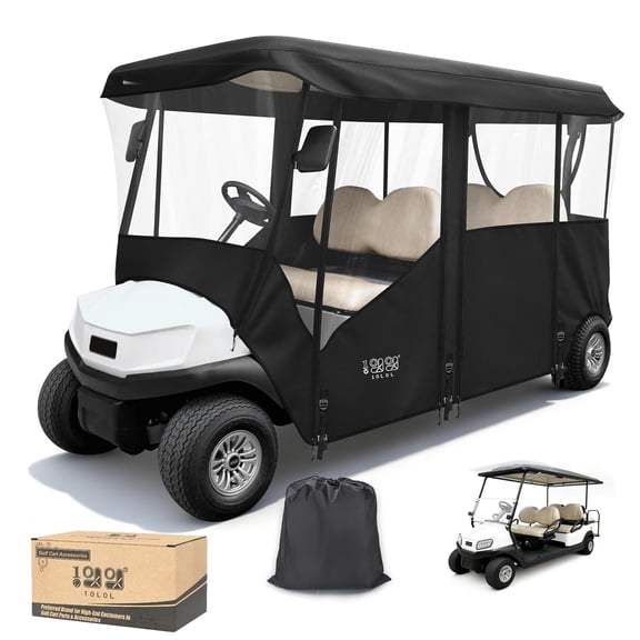 10L0L Golf Cart Enclosure 4 Passenger for Club Car Tempo/Onward, 600D Waterproof Golf Cart Rain Cover Accessories, Black