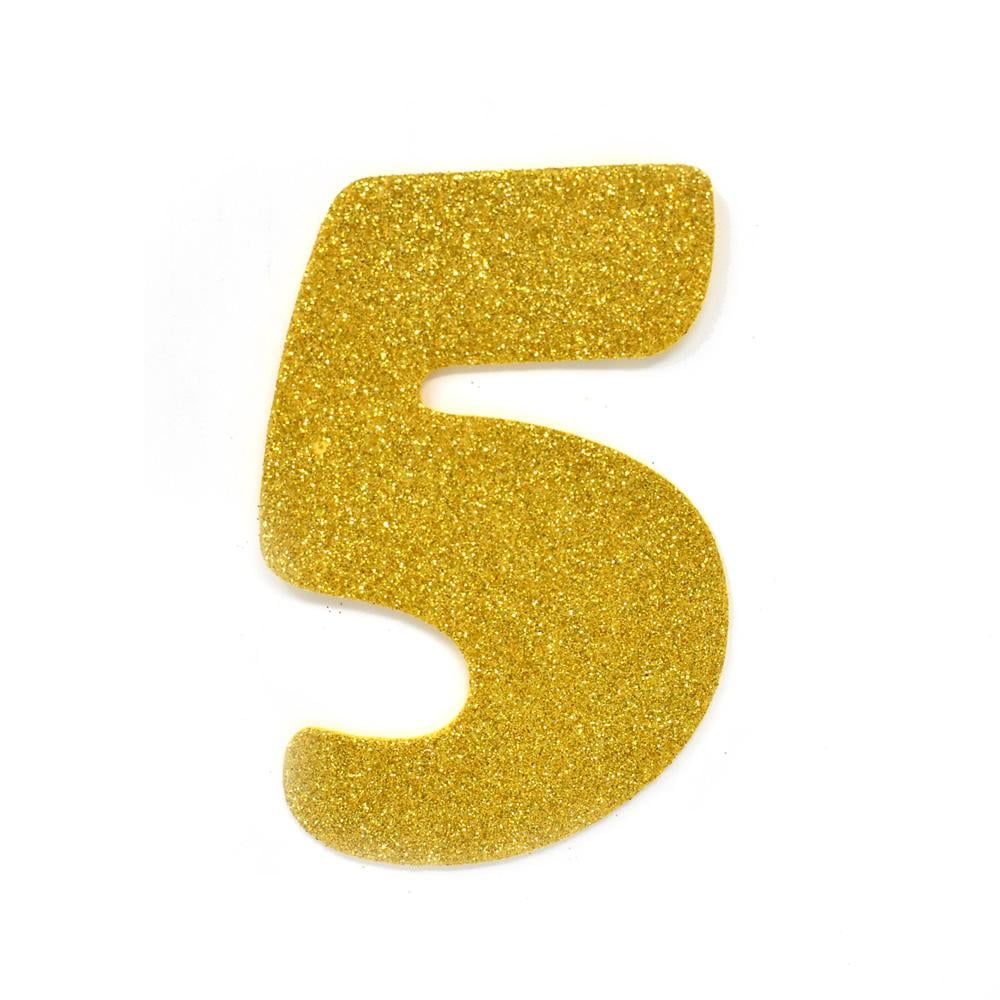 EVA Glitter Foam Number Cut Out "5", Gold, 41/2Inch, 12Count