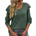 thumbnail image 2 of Timegard Fall Tops for Women Ruffle Long Sleeve V Neck T Shirts Casual Solid Color Comfy Blouses, 2 of 3