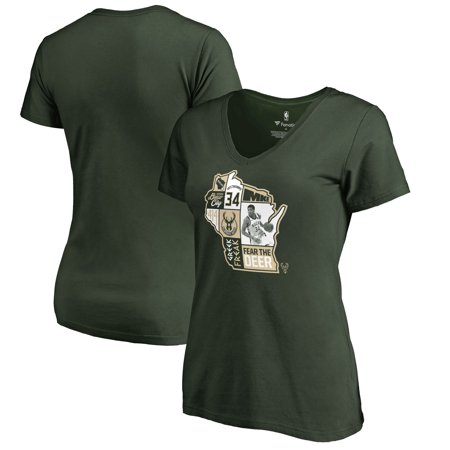 Giannis Antetokounmpo Milwaukee Bucks Fanatics Branded Women's Player State V-Neck T-Shirt - Hunter
