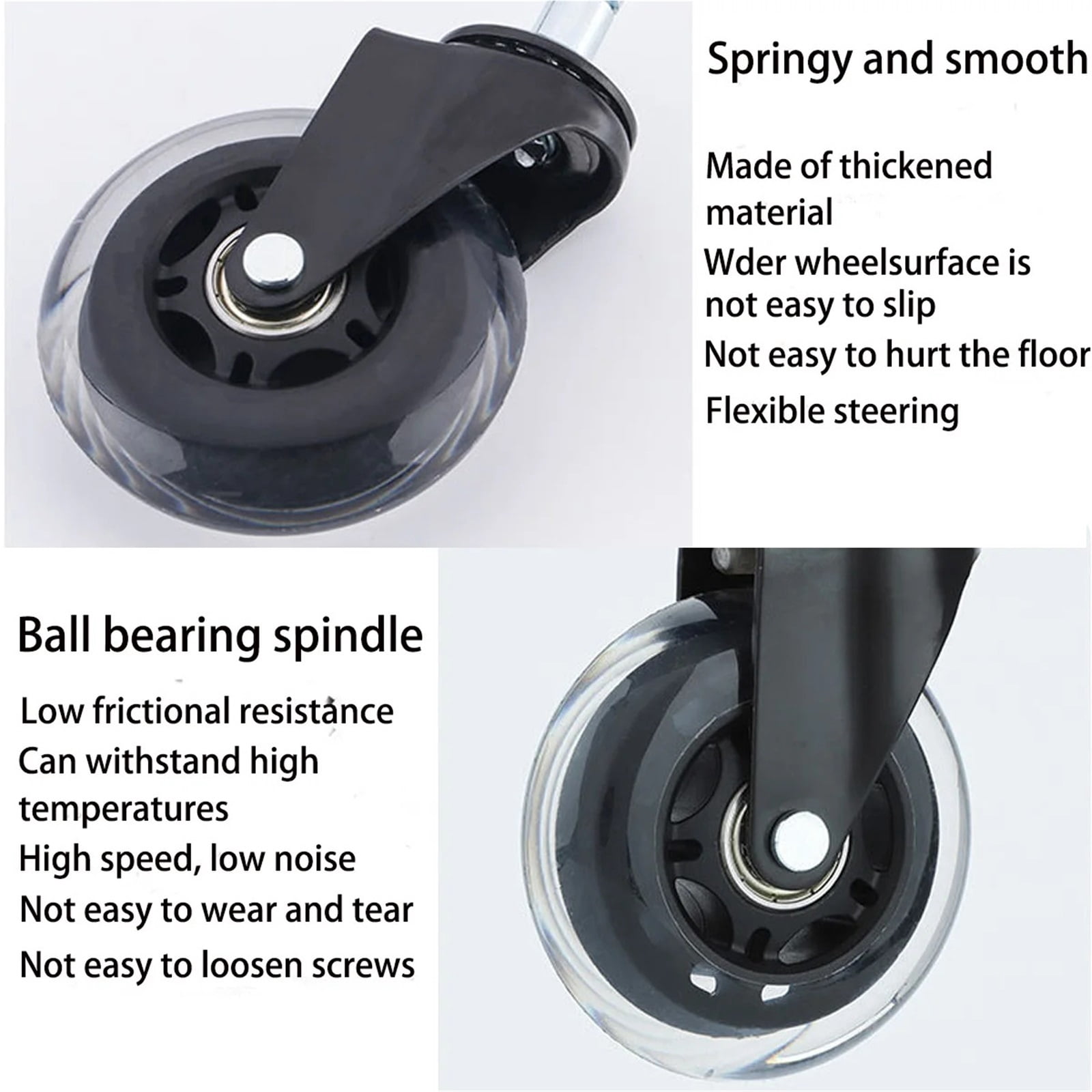 Office Rubber Chair Casters Replacement, 3 Inch Heavy-Duty Computer Gaming Desk Caster Wheels Smooth & Safe Rolling For ,Easy to Install