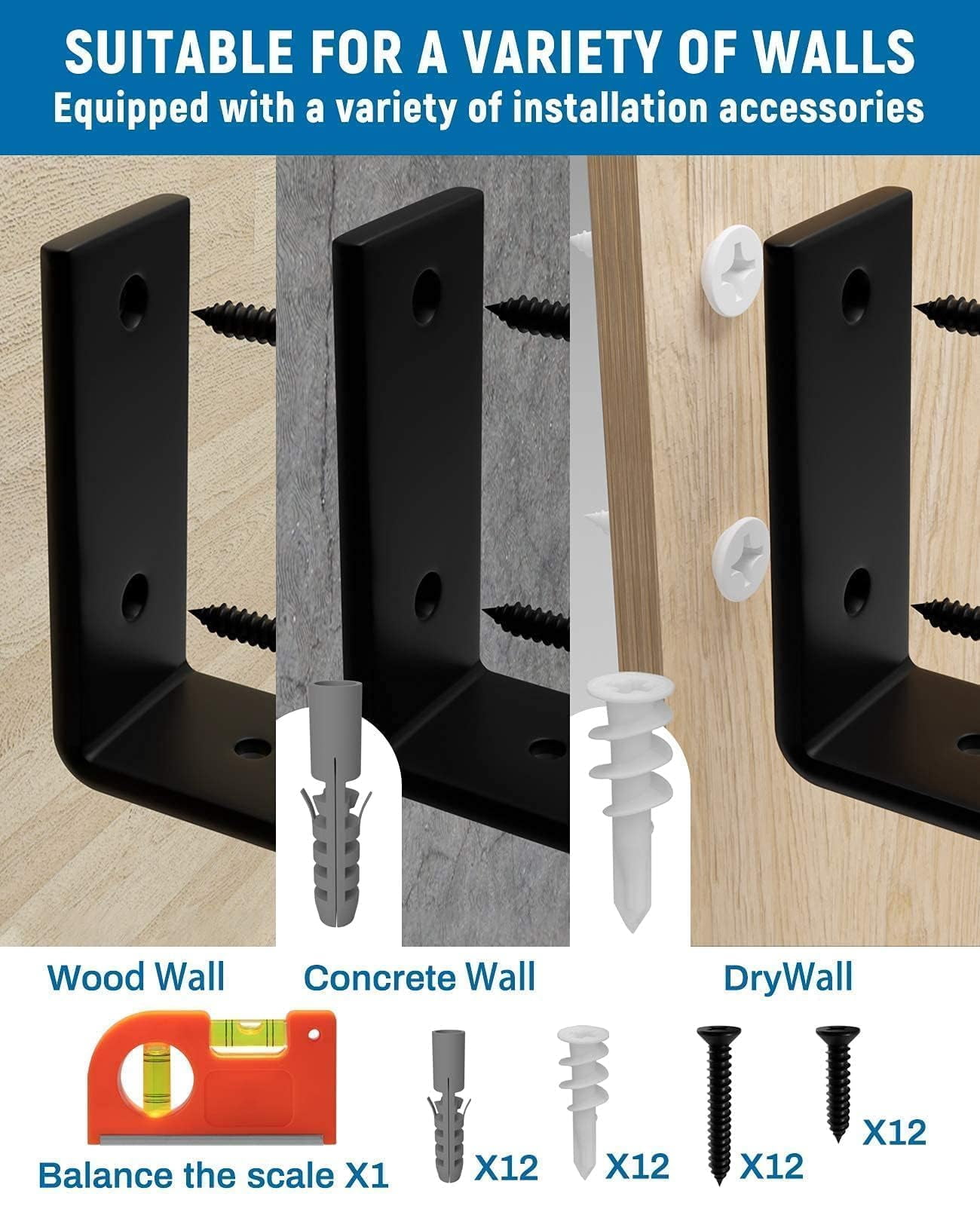 10 Inch Shelf Brackets 6-pack  1/5 Thick Heavy Duty Industrial Bracket For Diy Floating Support Black Coated Wall 9.25" X 6" 1.5"