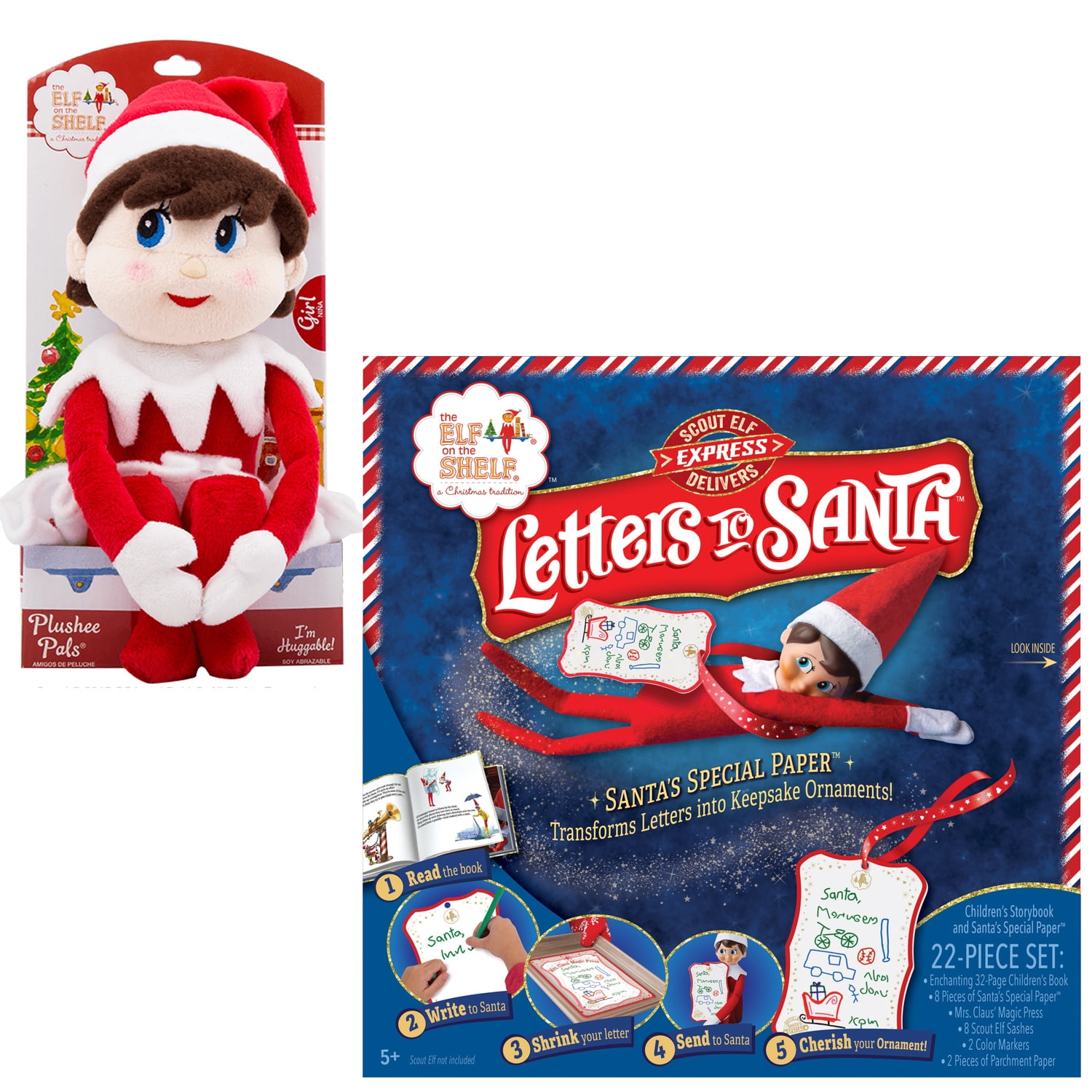 The Elf On The Shelf Bundle - 2pcs -The Elf on the Shelf Girl Plushee Pal - Light and Letters To
