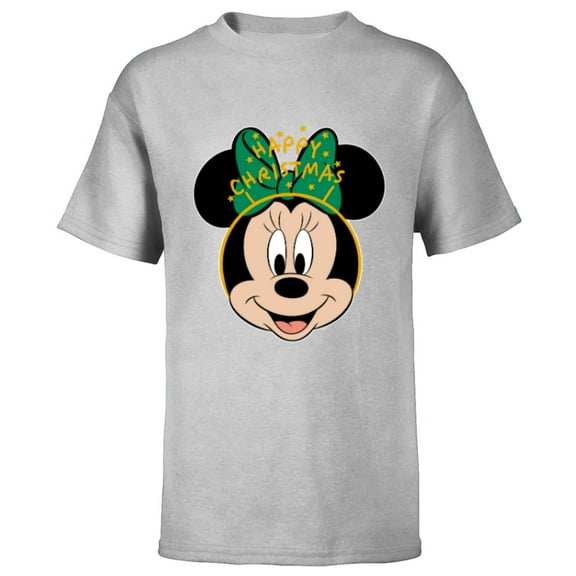 Disney Minnie Mouse Happy Christmas Holiday Headband - Short Sleeve T-Shirt for Kids - Customized-Athletic Heather
