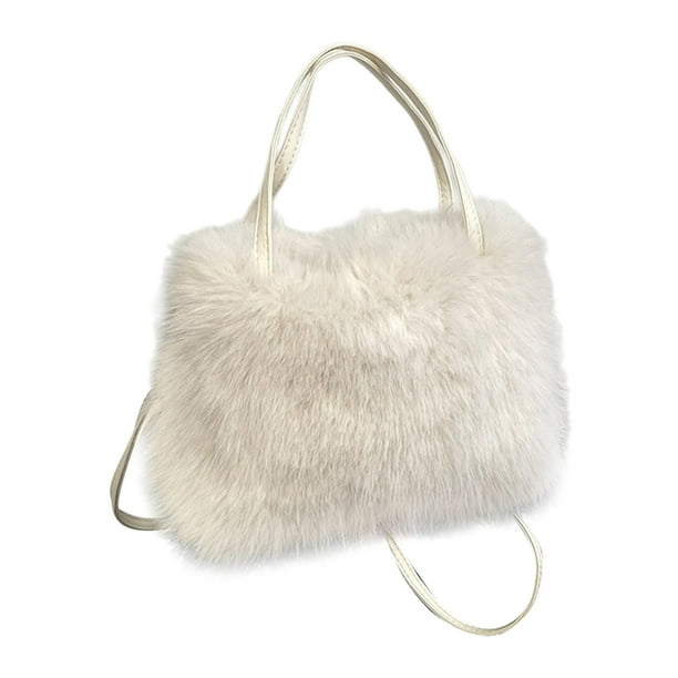 Bolso de mano peludo para mujer, tipo cartera, tipo bandolera, suave, para citas, fiestas y ocio. beige