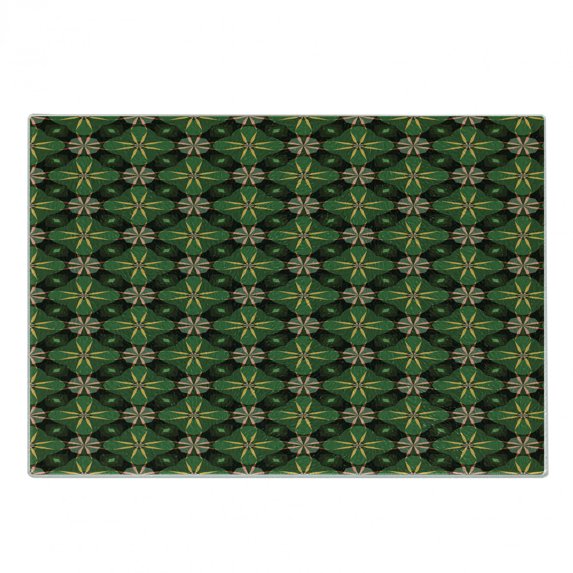 Abstract Cutting Board, Nature Toned Motifs Mosaic Pattern Antique Geometric and Floral Art Composition, Decorative Tempered Glass Cutting and Serving Board, Small Size, Multicolor, by Ambesonne