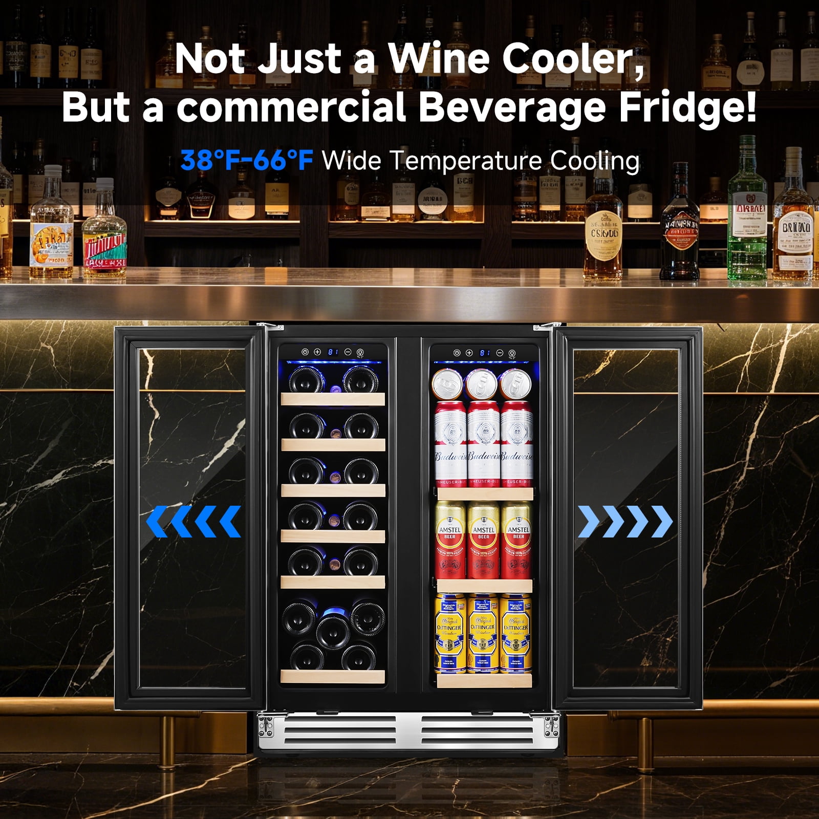 BODEGA Wine and Beverage Refrigerator, 24 Inch Dual Zone Wine Cooler, Freestanding or Under Counter Wine Fridge Hold 20 Bottles and 62 Cans