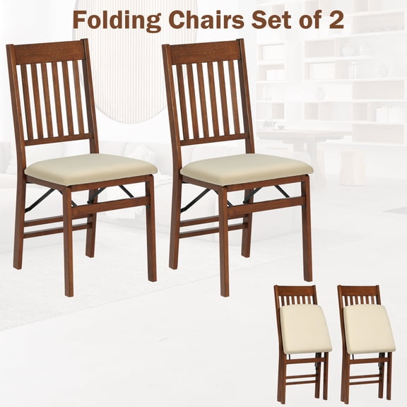 NiamVelo Wooden Folding Chairs Set of 2, Foldable Dining Chairs with Cushion for Kitchen, Dining, Bedroom, Living Room ,No Assembly(2 Pack, Brown)