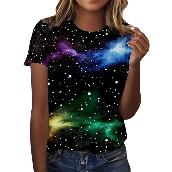 YUEHUA Women's T-Shirts 3D Galaxy Graphic Shirts Kids Neon Novelty Youth Short Sleeve Glow Tees Animal Print Tees