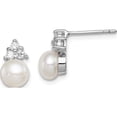 thumbnail image 1 of Sterling Silver Rhodium-Plated 6-7mm White Fwc Pearl Cz Post Earrings Made In China qe12812, 1 of 5