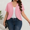 thumbnail image 5 of Women's Plus Size Cropped Cardigans Open Front V Neck Short Sleeve Knit Shrug Lightweight Dress Cover Up Pink, 5 of 9