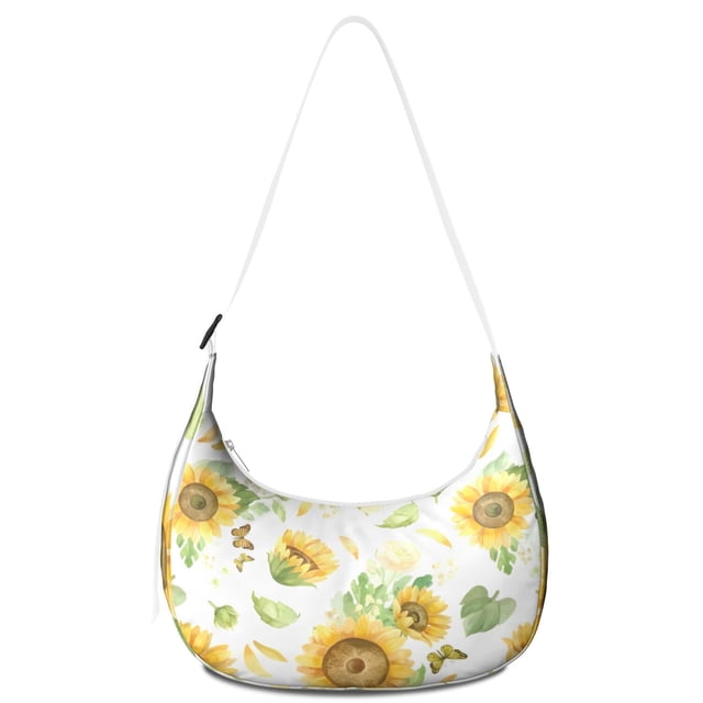 Sac à Bandoulière en Velours Côtelé Tournesol et Papillon pour Femmes Vintage Floral Sangle Réglable Sac à Bandoulière Rustique pour Bureau Randonnée Voyage