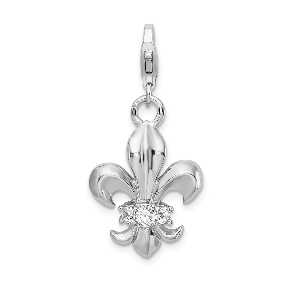 Beautiful rhodium plated gold and silver 14K 14K & White Rhodium Polished Fleur De Lis Crown Key Charm 