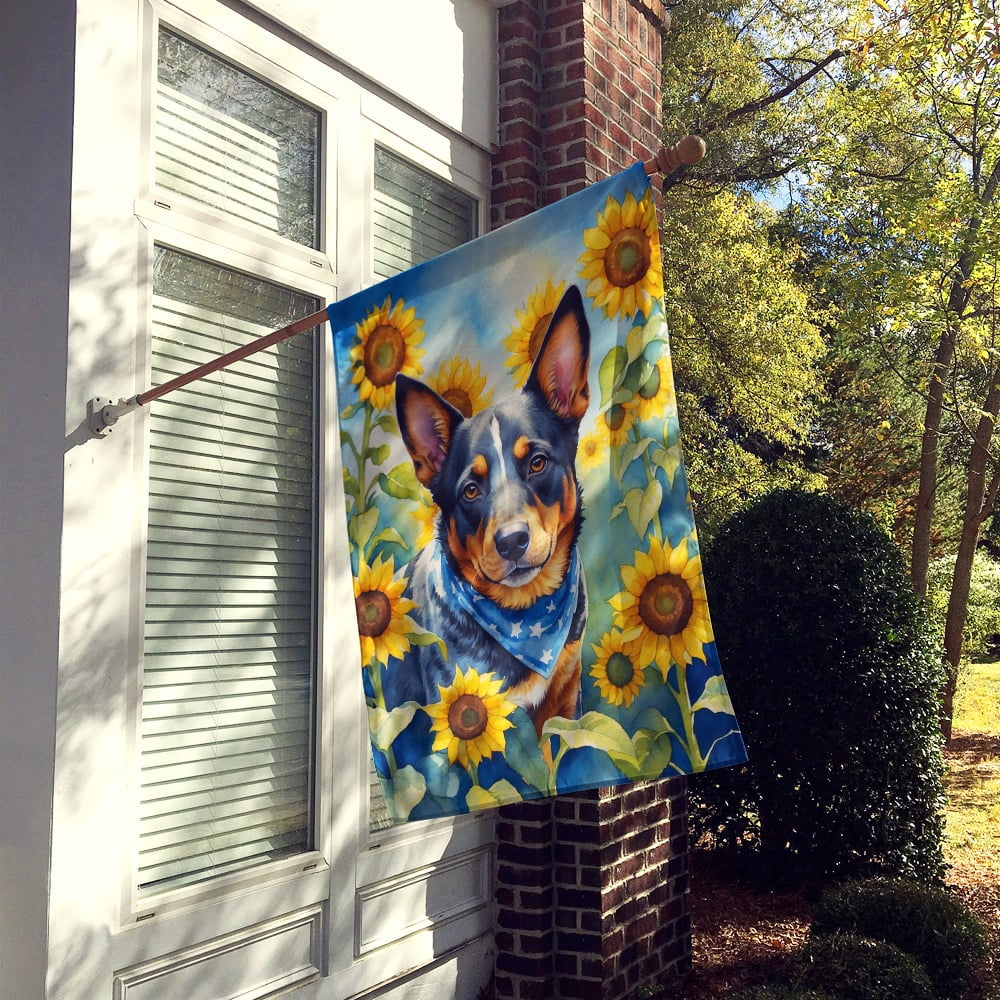 Australian Cattle Dog in Sunflowers House Flag 28 in x 40 in