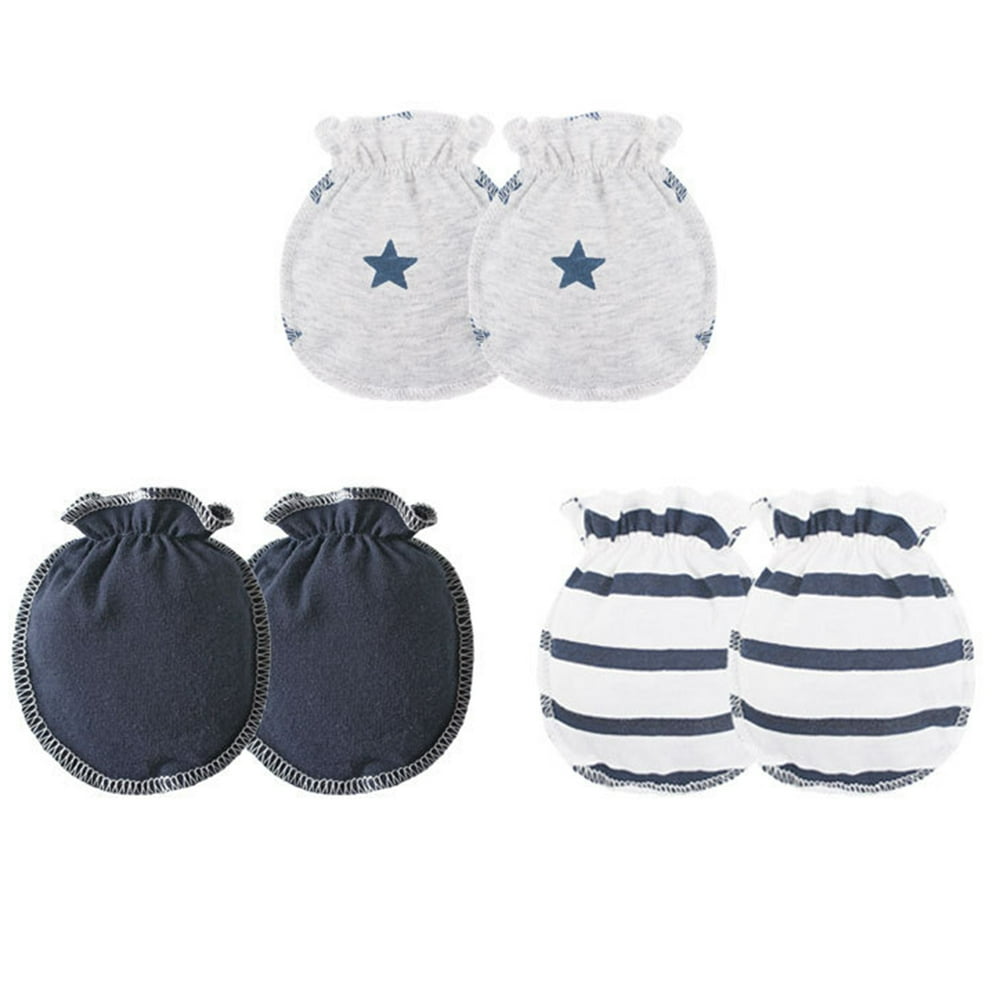 FleinngHoz 3 Pairs Baby Infants Soft Cotton Gloves Elastic Rubber