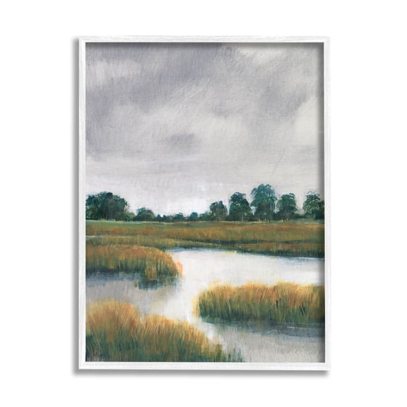 Stupell Industries Cloudy Rural Marsh Landscape Painting White Framed Art Print Wall Art, Design by Tim OToole