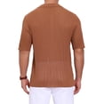 thumbnail image 3 of INSPIRE CHIC Men's Striped Shirt Summer Short Sleeve Knitted See Through Shirts M Brown, 3 of 5