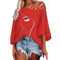 thumbnail image 2 of T Shirts for Women Off Shoulder Crew Neck Short Sleeve Loose Fit Stylish Print Breathable Tops for Everyday Wear Women's Graphic Tees RD2 L, 2 of 4