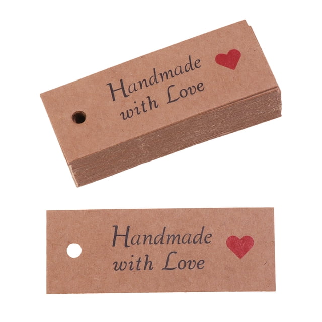 Shisuyan 100pcs Kraft Baking Gift Wrapping Tag Love Printed Baking Tag for Gift Package (Handmade Red Heart)