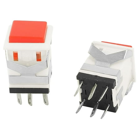 Square Push Button - 250V/3A 125V/6A 6 Pin DPDT Latching Red Cap Square Push Button Switch 2 Pcs