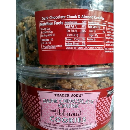 2 packages Trader Joe's Dark Chocolate Chunk & Almond Cookies, 0 grams fat By Trader (Best Way To Package Cookies For Sale)