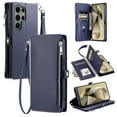 thumbnail image 2 of For Samsung Galaxy S25 Ultra Crossbody/Shoulder Strap Case Wallet Card Holder RFID Blocking Magnetic Closure PU Leather Flip with Wrist Strap Zipper Credit Card Slots Shockproof Cover, Darkblue, 2 of 9