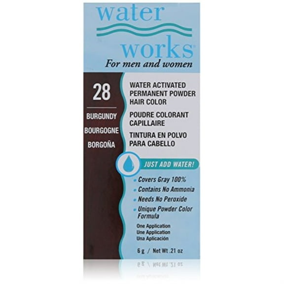 water works water activated permanent powder hair color for men and women, #28 burgundy