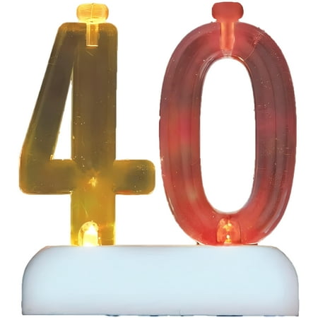 Blinking Number 40 Candle Holder and Birthday Candle Set, 5 Pieces