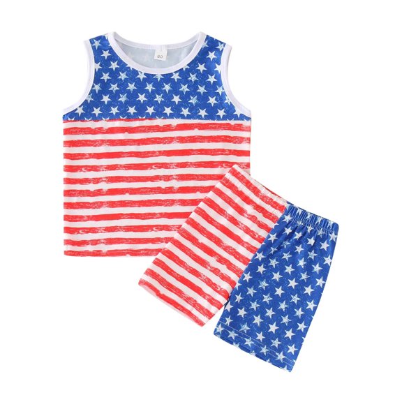 Gerichy 4th Of July Toddler Boy Outfit Letter Print Sleeveless Tank Top Shorts Set Summer Clothes For Boys