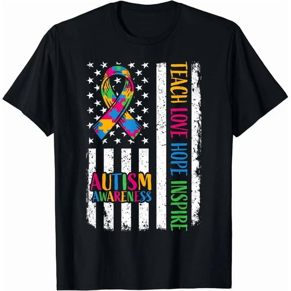 Hot Trending Kiraa Tee With Autism Awareness American Flag Ribbon Theme Unisex S-5Xl T-Shirt